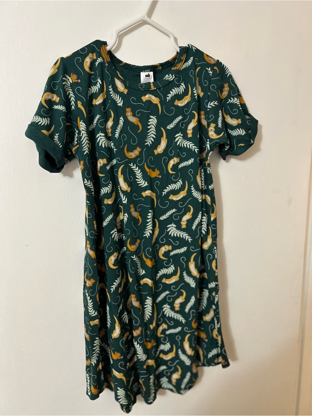 Girls Dark Green Otter & Fern T-Shirt Dress